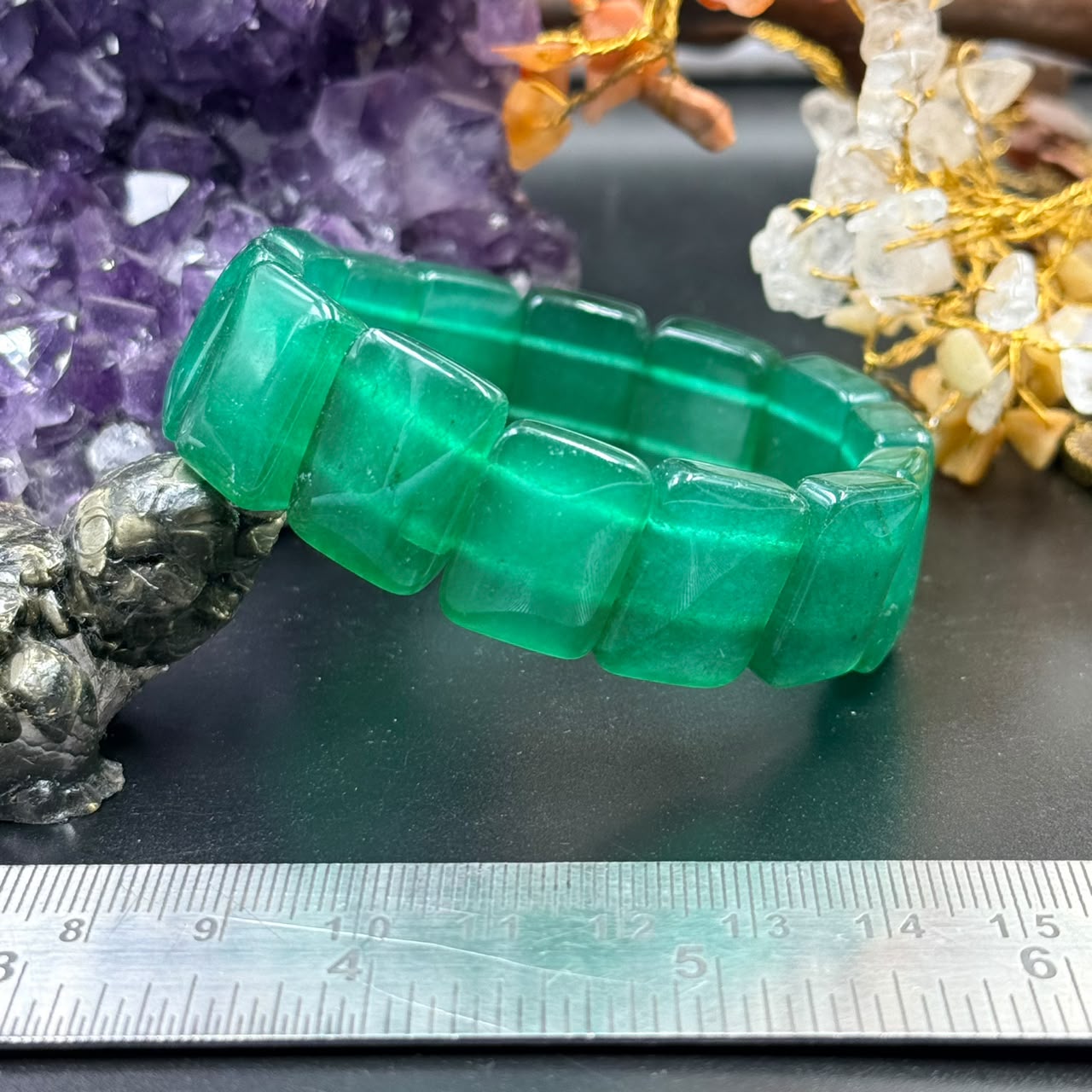 Green Jade Square Bead Bracelet (Prosperity & Harmony)