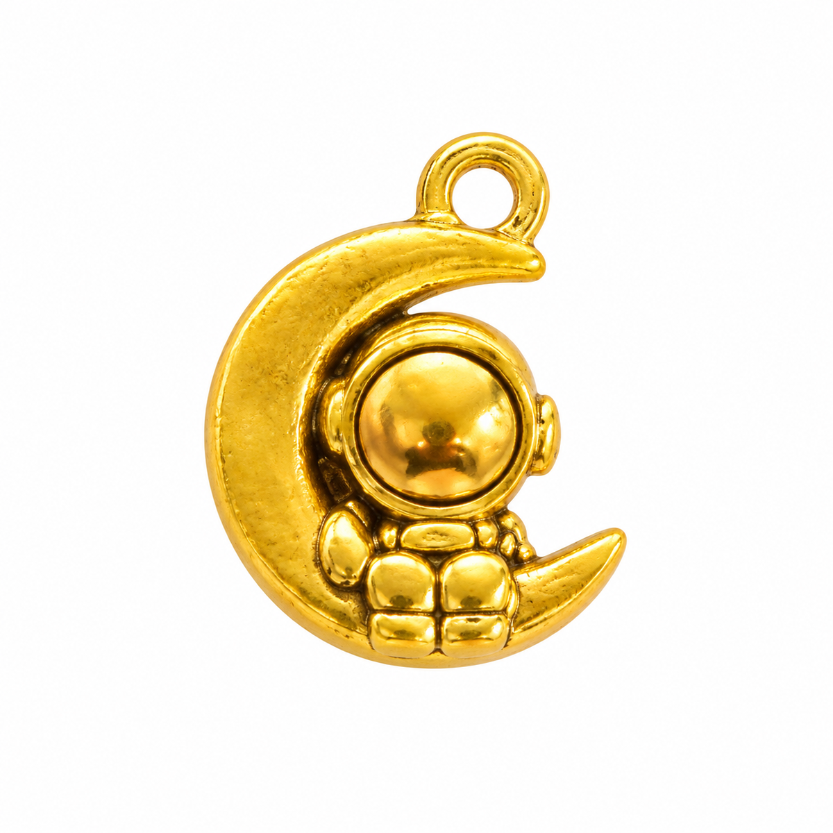 Gold Astronaut on Moon Charm