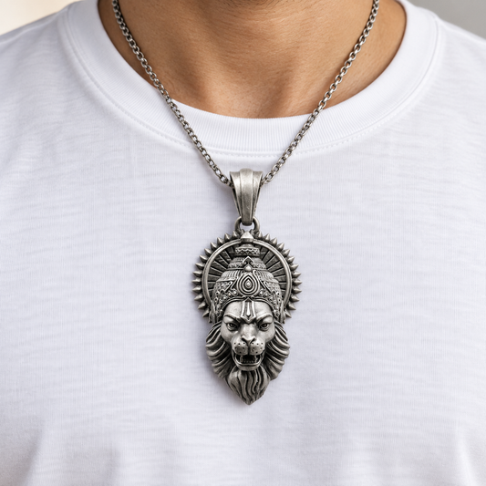 925 Silver Narsimha Face Pendant – 10 g (Protection & Courage)