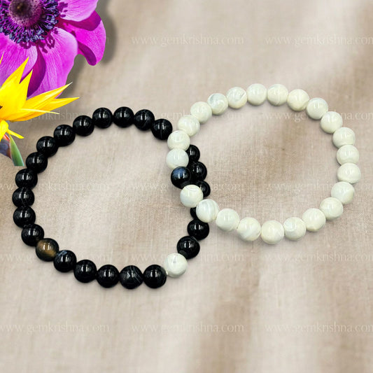 Couple Bracelet Mother of Pearl and Banded Agate (Harmony and Balance)