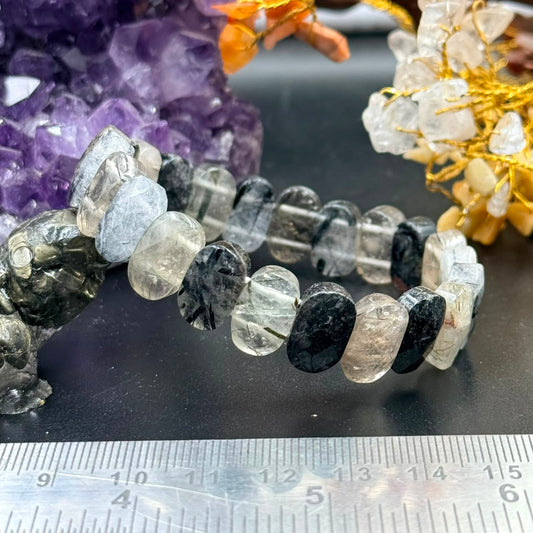 Black Rutilated Quartz Flat Oval Bead Bracelet (Protection & Grounding)