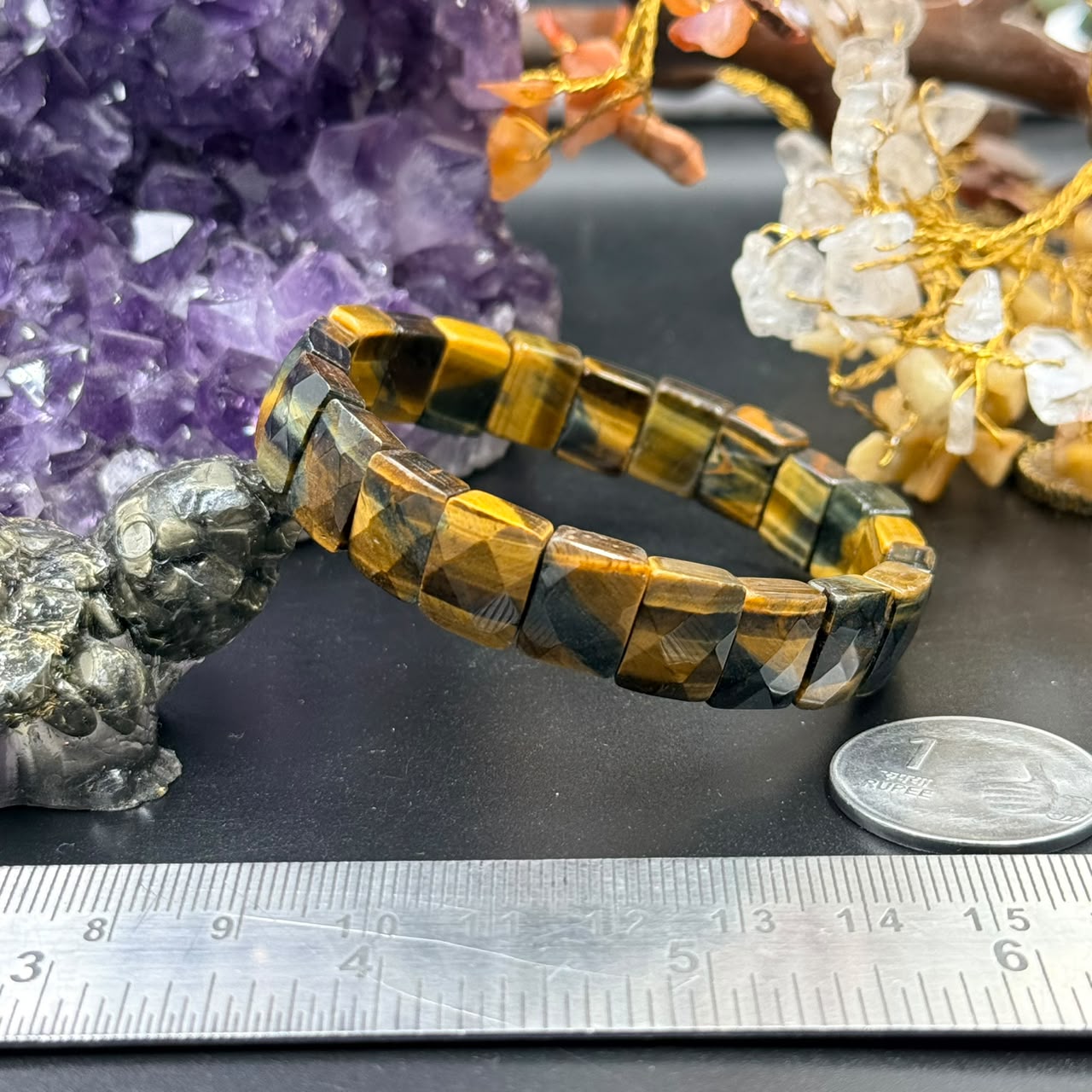 Tiger’s Eye Square Flat Bead Bracelet (Courage & Confidence)