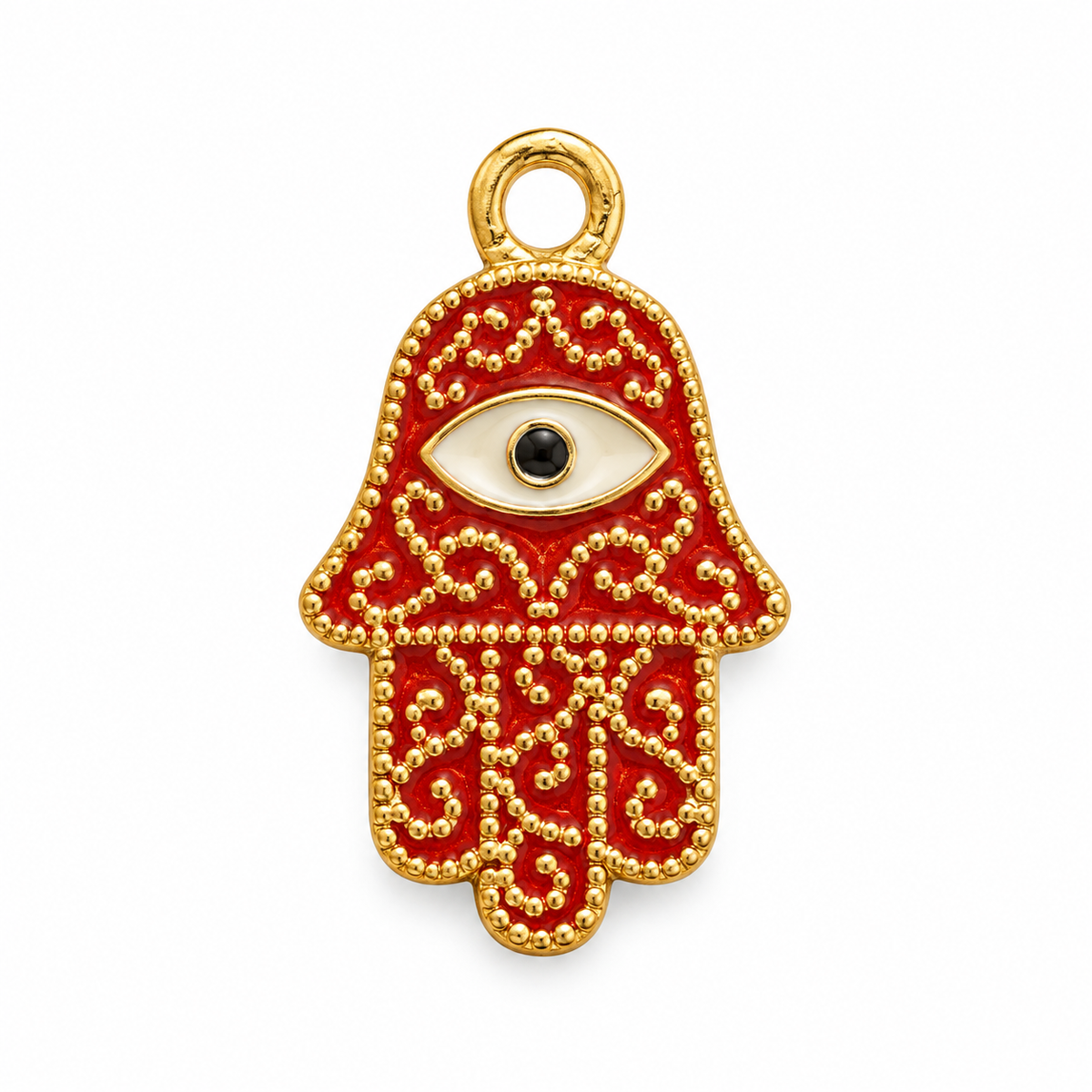 Red Hamsa Hand Evil Eye Charm – Gold-Tone Nazar Protection Amulet Pendant
