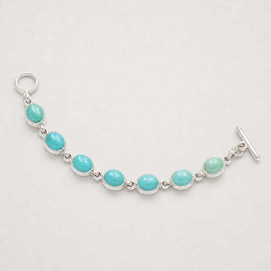 Turquoise 925 Sterling Silver Seven-Stone Bracelet (Protection & Communication) (18.230 gram)