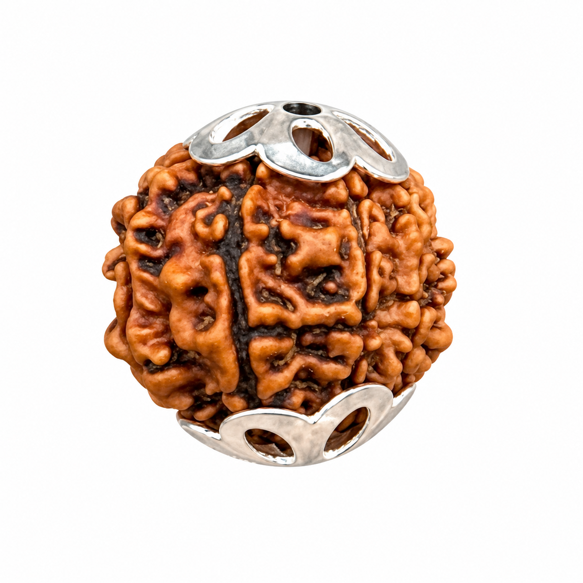 925 silver petal bead caps, large, on a 14–18 mm Rudraksha