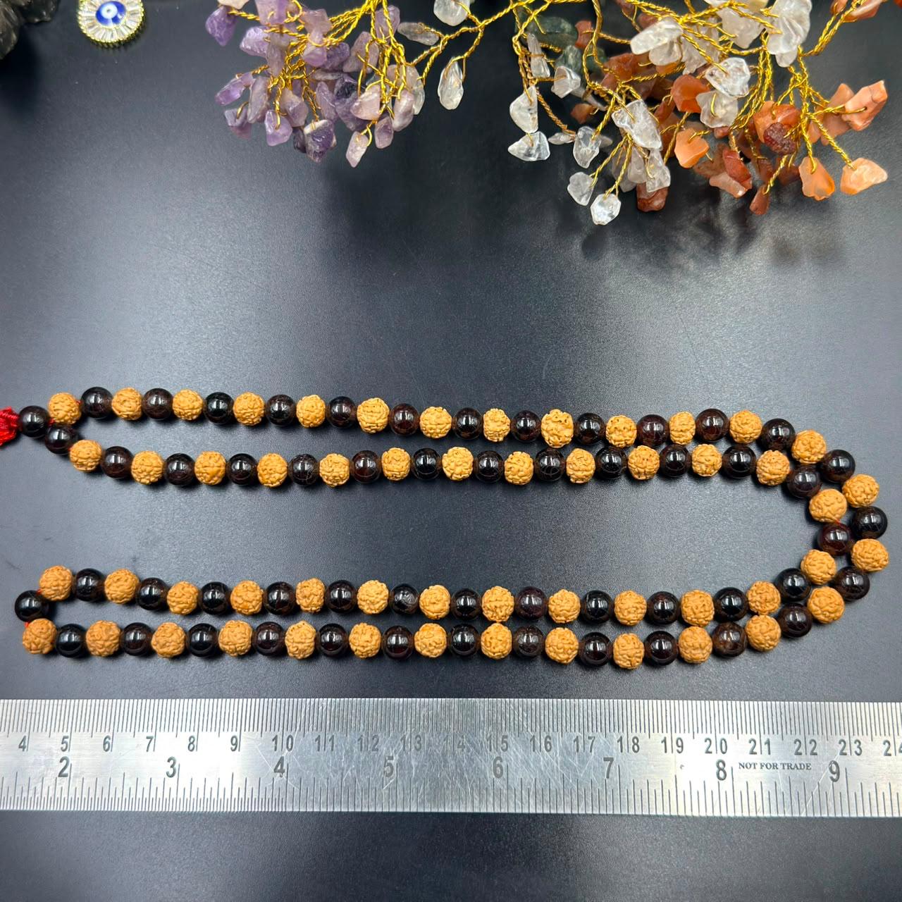 Protection & Vitality Jaap Mala (5 Mukhi Rudraksha & 8mm Garnet)