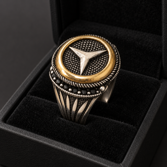 925 Sterling Silver Mercedes-Benz Logo Ring, Approx. 12.55 g, for Men