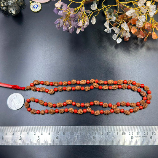 Red Coral & 2 Mukhi Rudraksha 5.50mm Jaap Mala (Courage & Harmony)