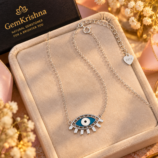 Nazar Evil Eye Necklace in 925 Sterling Silver, 2.772 g, for Women