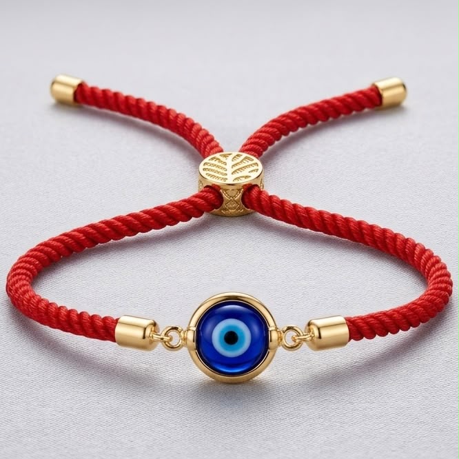 Gold-Tone Metal Evil Eye Rakhi for Brother with Adjustable Red Thread (Nazar Protection Symbol)
