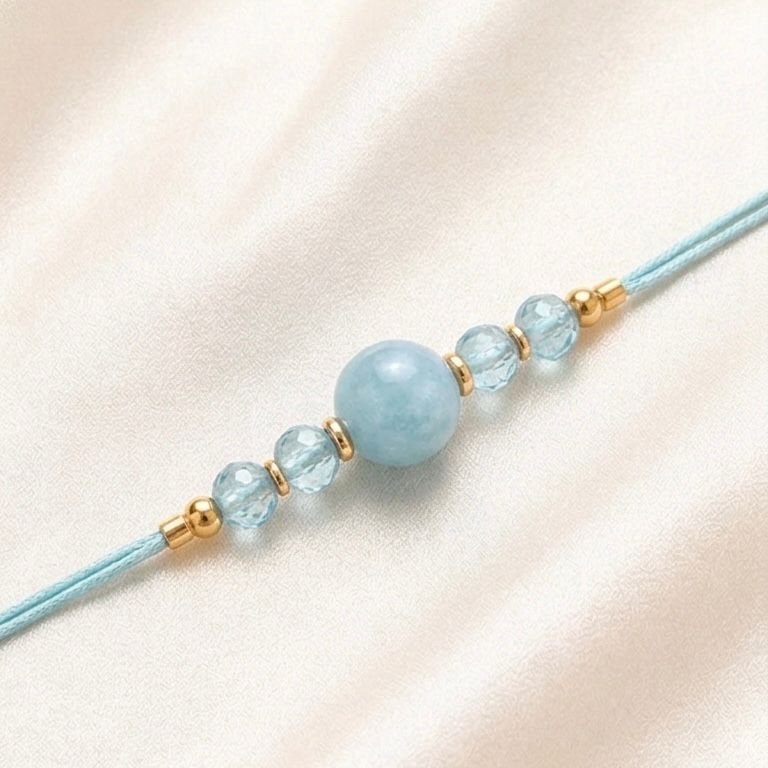 Aquamarine Crystal Rakhi for Brother (Calm & Protection)