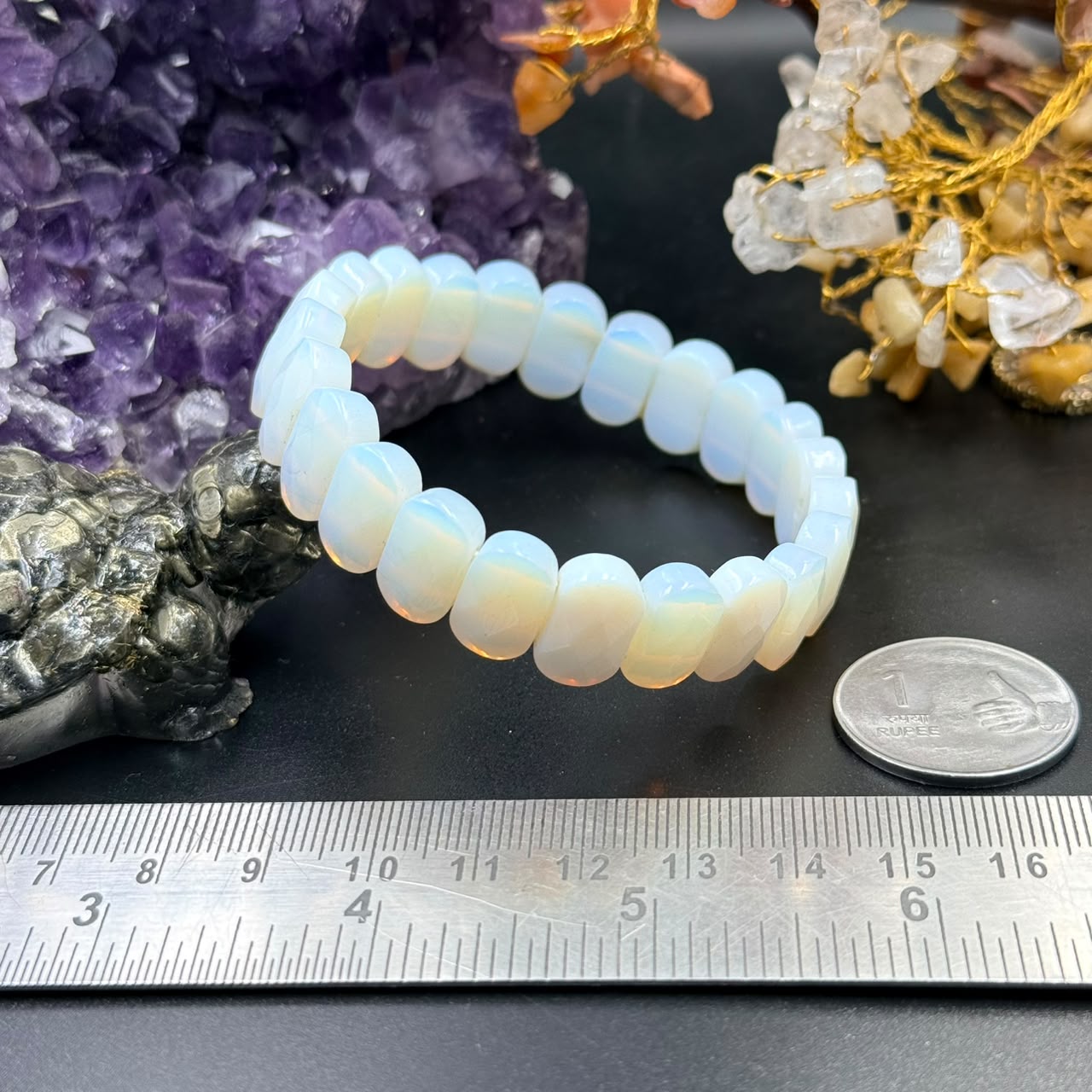 Faceted Oval Opalite Beaded Bracelet (Calmness & New Beginnings)