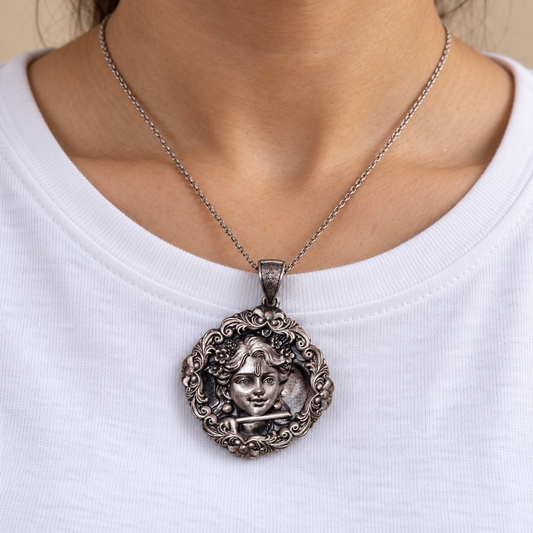 925 Silver Bal Krishna Face Pendant – 14 g (Love & Devotion)