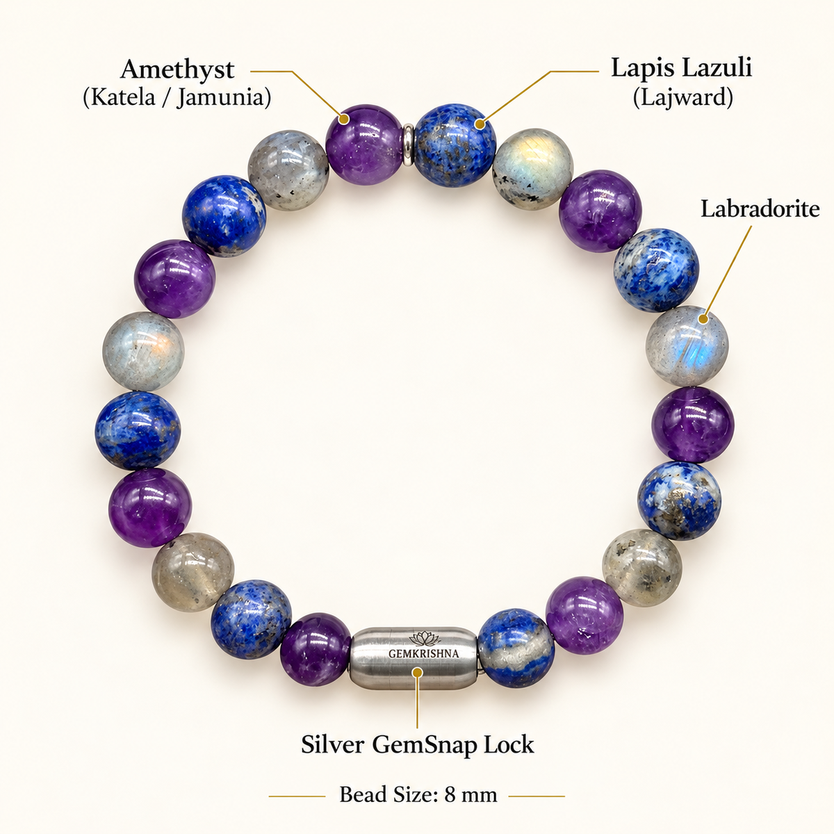 Calm, Clarity & Expression Natural Gemstone Bracelet with GJSPC Certificate | GemKrishna