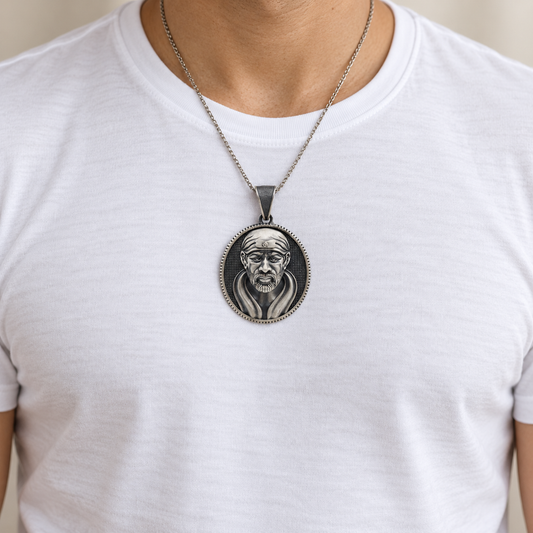 925 Silver Sai Baba Face Pendant – 11 g (Faith & Patience)