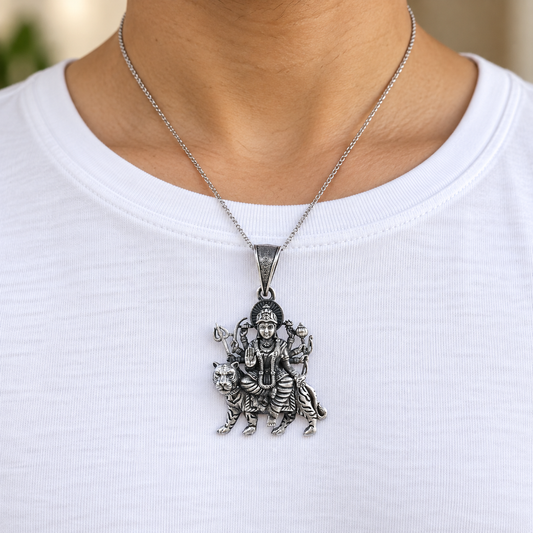 925 Silver Ambe Maa on Tiger Pendant – 9 g (Protection & Shakti)