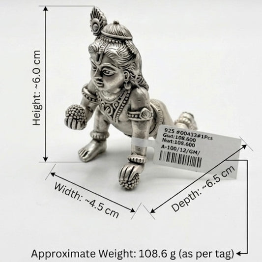 Baby Krishna (Laddoo Gopal) 925 Silver Idol Statue for Home Temples – 108.6 Grams