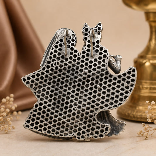 925 silver Radha Krishna pendant back view with cutout detailing and hanging loop