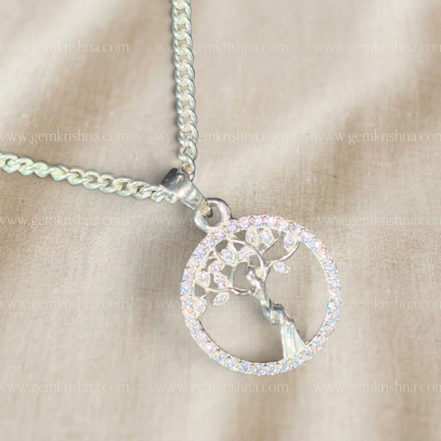 925 silver tree pendant necklace with sparkling inlay, growth and positive energy theme