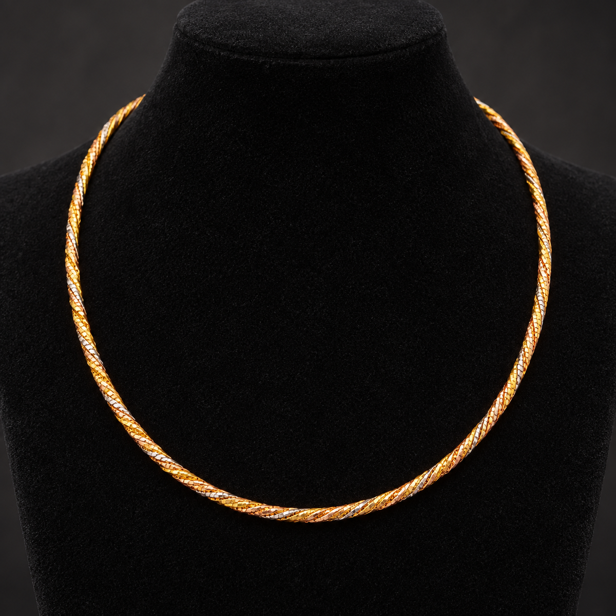 Slim Twisted Tri-Tone Hasli Necklace in 925 Sterling Silver – 18 Gram Rope Collar with Adjustable Clasp | SILVY by Poonam Gupta
