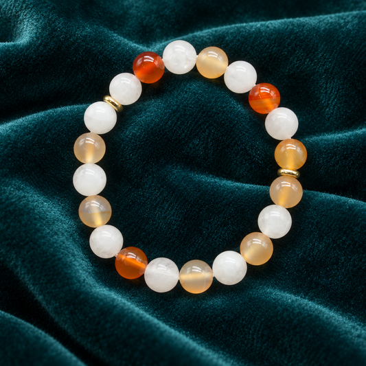 Courage & Clarity Carnelian and Milky Quartz Bracelet – 8mm Natural Stones with GJSPC Lab Report | GemKrishna