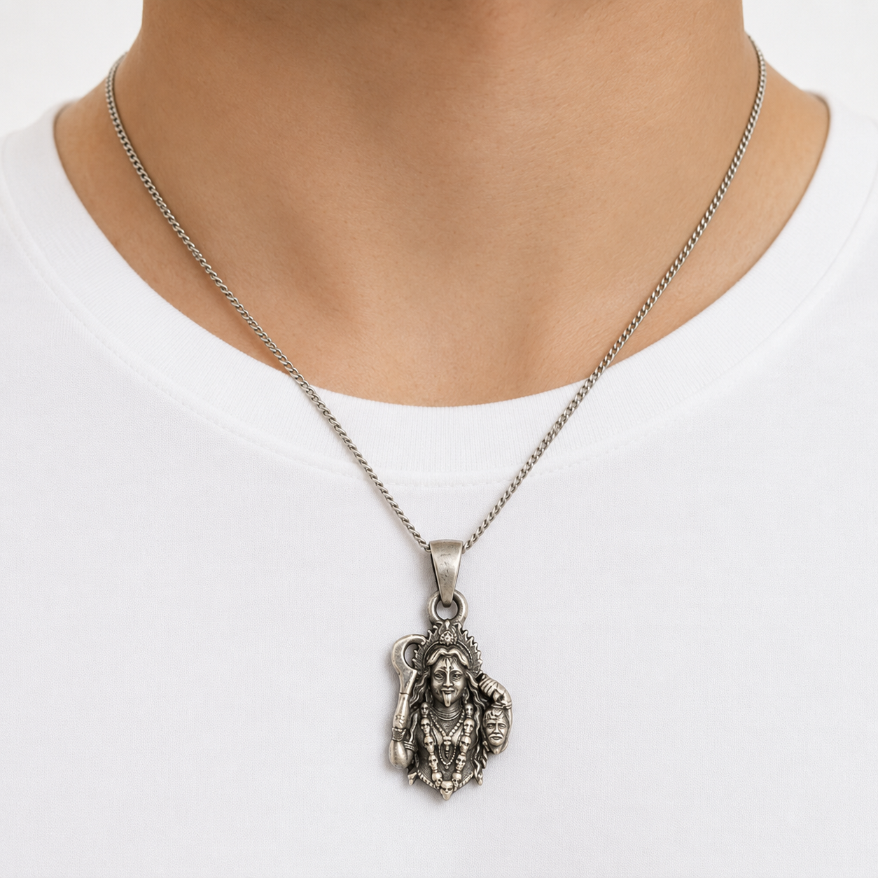 925 Silver Maa Kali Pendant with Khadga & Severed Head (Protection, Courage & Transformation)