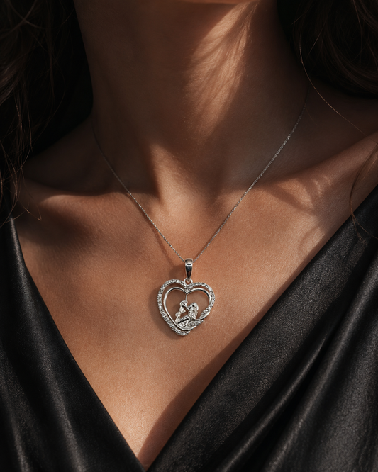 Couple's Heart Pendant with Moissanite in 925 Silver – 0.34 Carat | Gemkrishna
