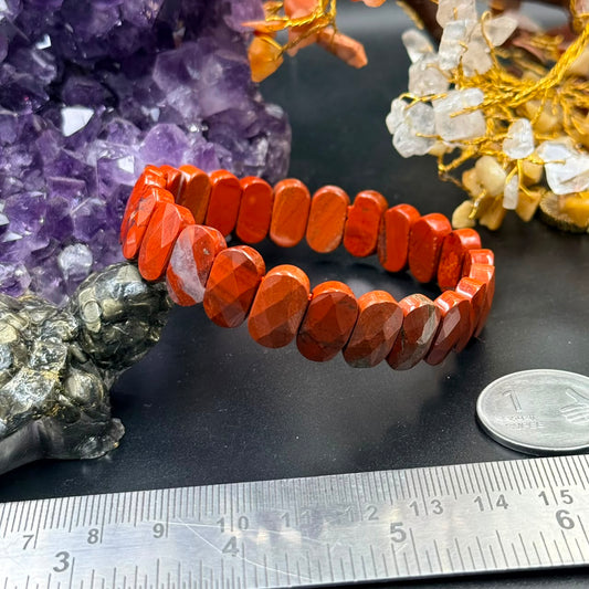 Red Jasper Oval Faceted Flat Bead Bracelet (Strength & Grounding)