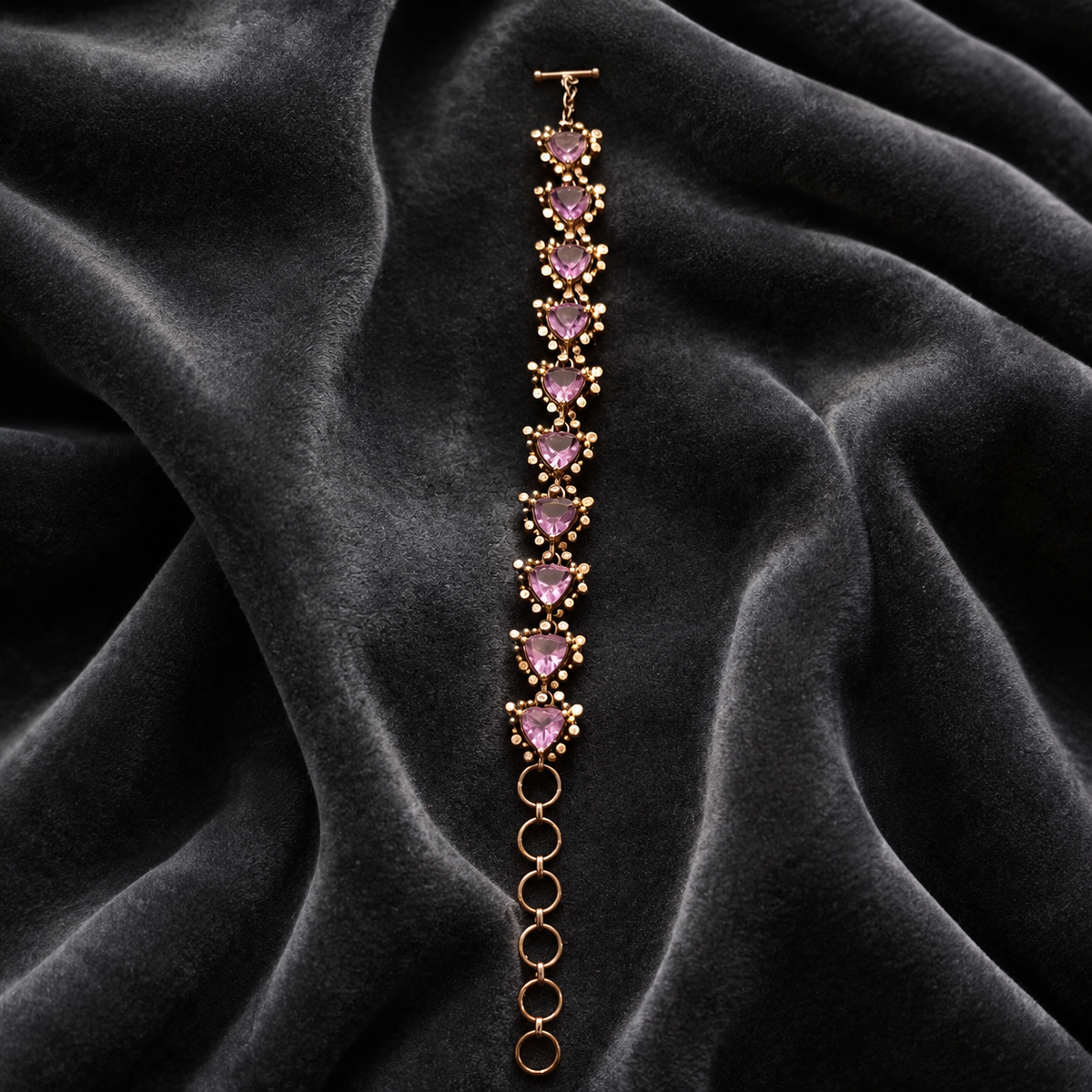 Amethyst black 925 silver bracelet with purple heart-shaped amethyst drops on chain