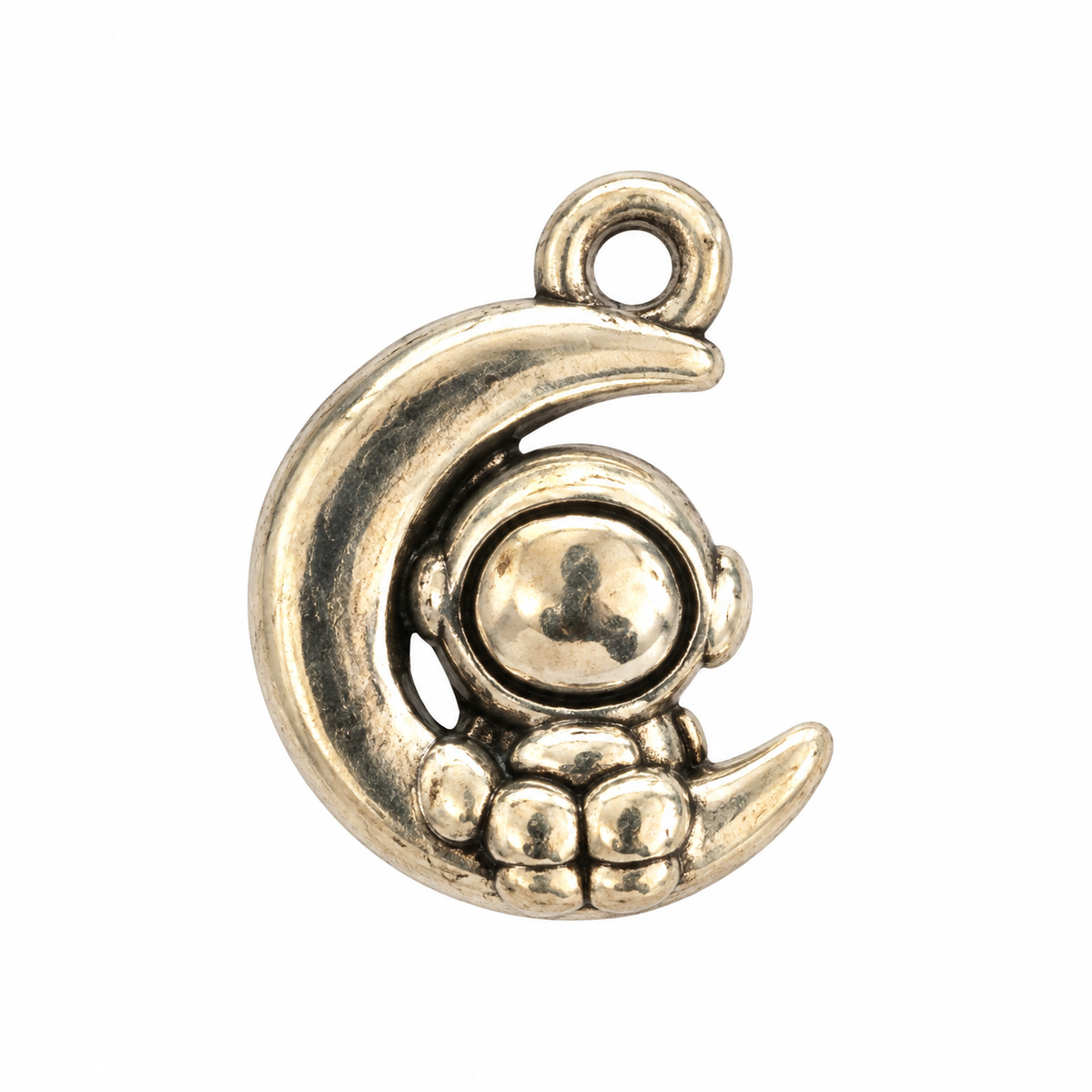 Silver Astronaut on Moon Charm