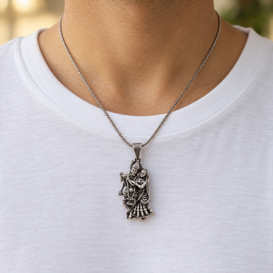 925 Silver Radha Krishna Heavy Pendant – 13 g (Divine Love & Devotion)