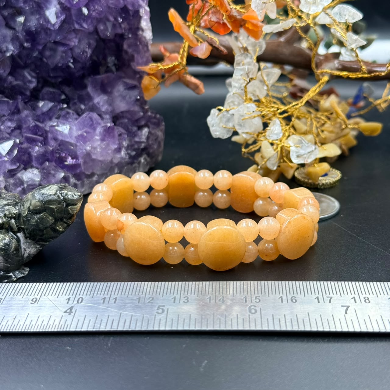Orange Aventurine Flat Coin & Double-Row Bead Bracelet (Creativity & Confidence)