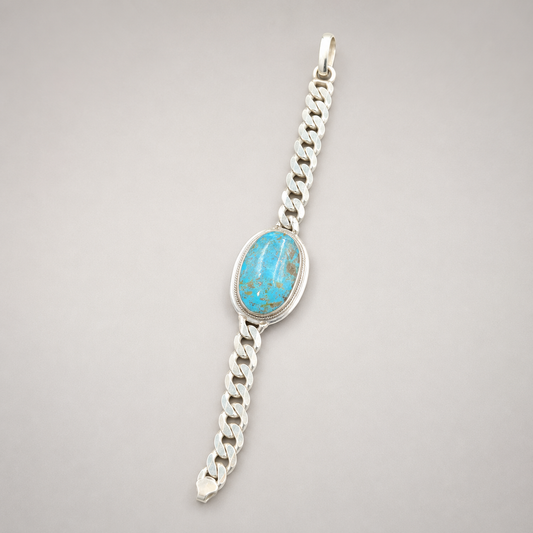 925 Silver Unisex Oval Turquoise Bracelet (Protection & Communication) (41.879 gram)