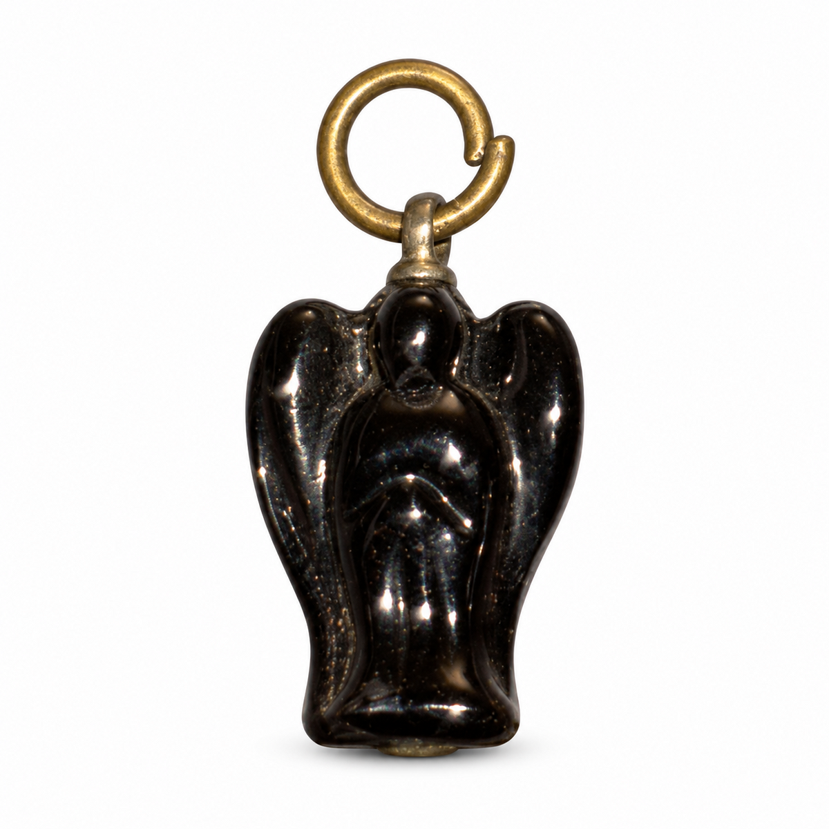 Black Guardian Angel Protection Charm – Black Angel Amulet with Gold-Tone Hanging Ring