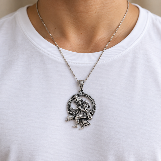 925 Silver Krishna Playing Flute Pendant – 10 g (Love & Devotion)