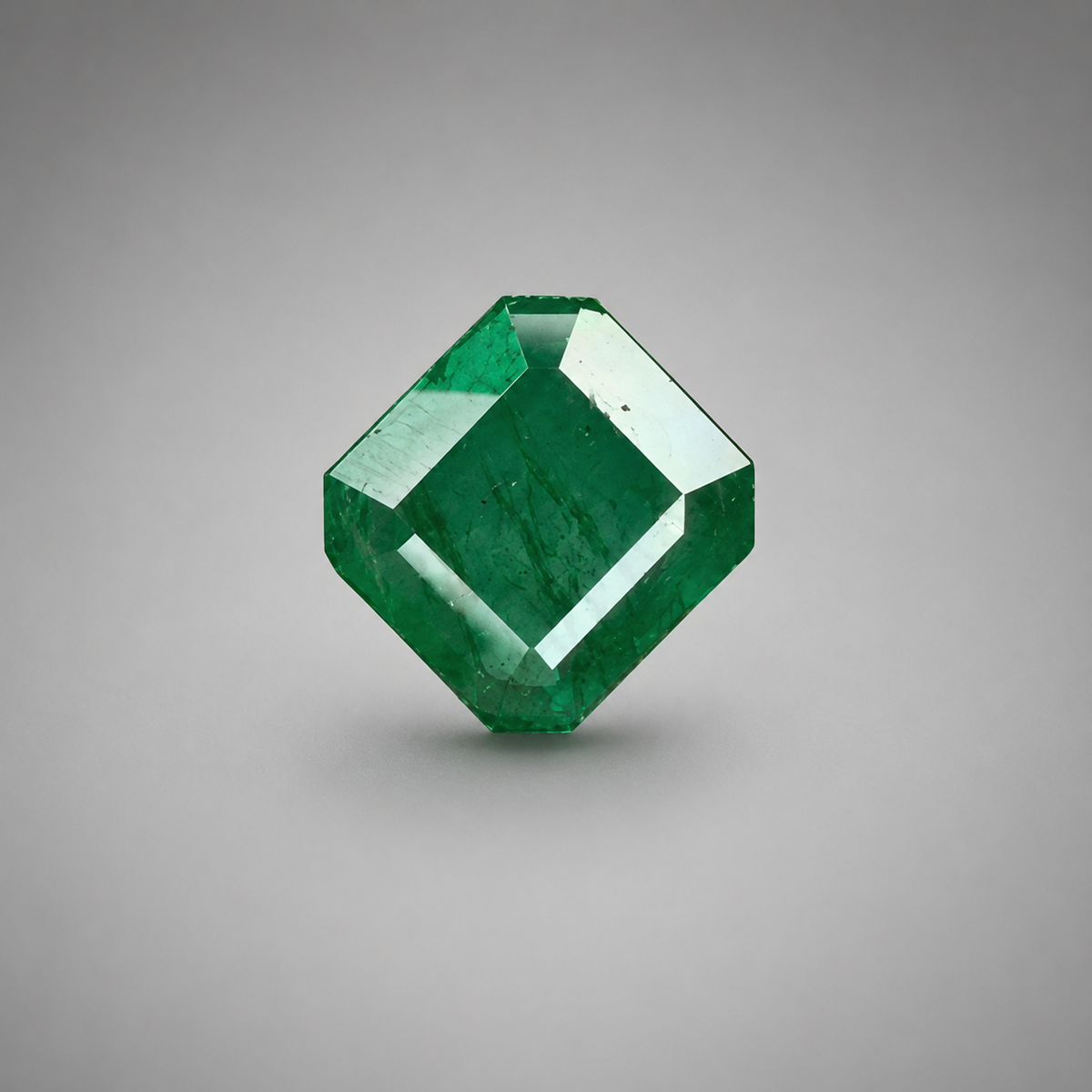 Emerald green gemstone with faceted cushion shape, 8.07 carats