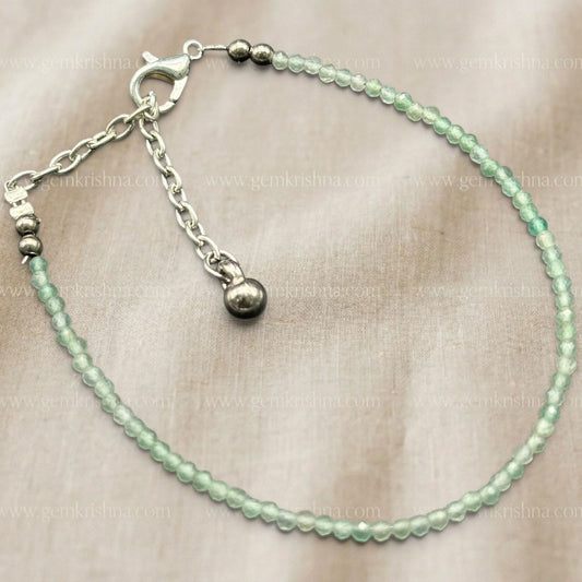 Green aventurine anklet clasp view with silver chain and bead strands