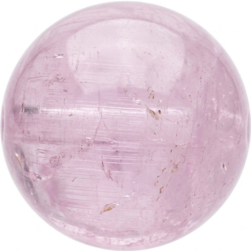 Illustration of a polished kunzite bead; natural colour and pattern vary