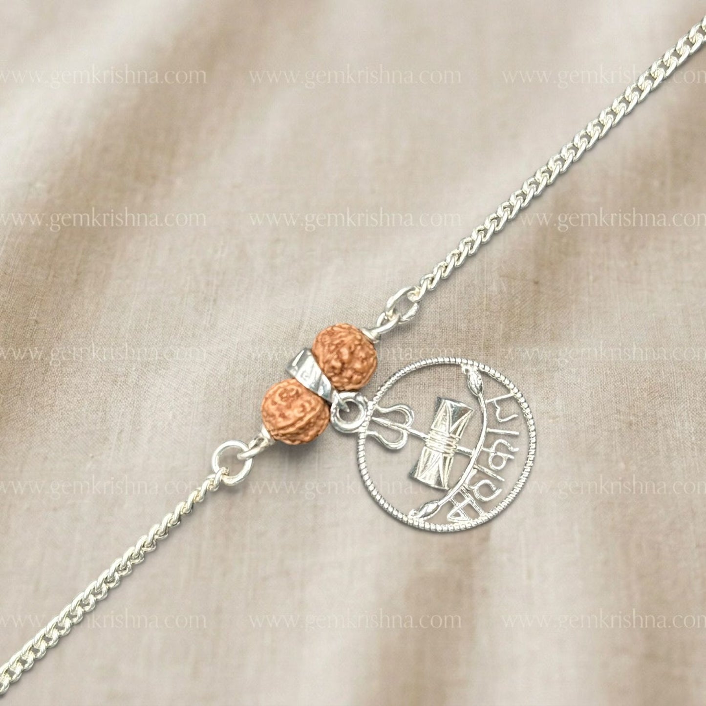 925 silver Mahakal bracelet with circular pendant and textured beads on chain