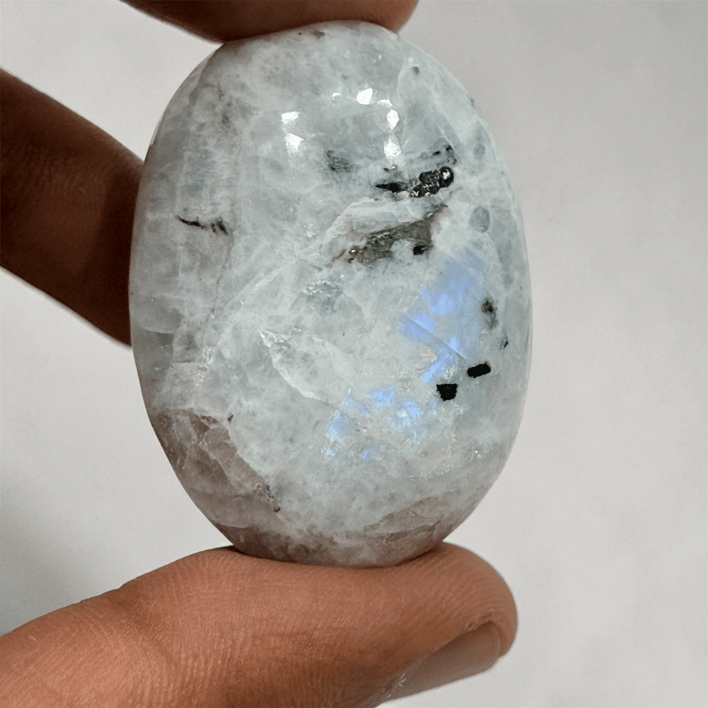 Natural Rainbow Moonstone Palmstone Feminine Energy Crystal - GemKrishna