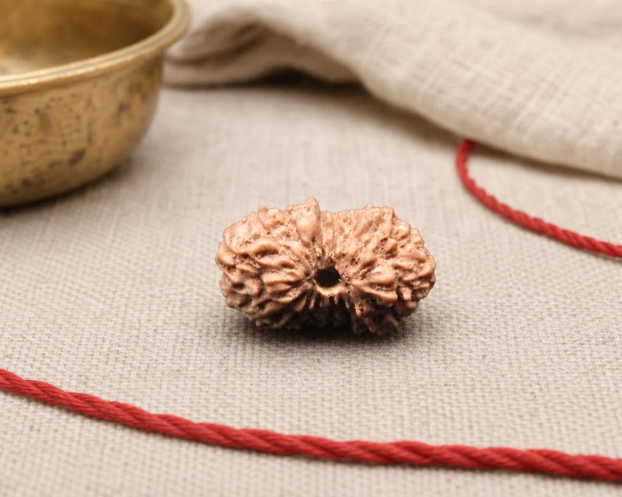 Natural 17 Mukhi Indonesian rudraksha bead with carved face and dark center hole