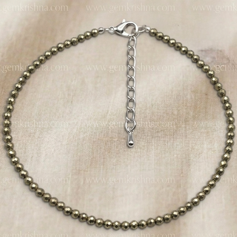 Pyrite bead anklet with silver clasp and chain drop charm