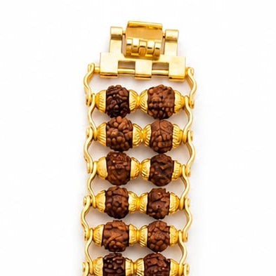 Rudraksha gold polish double-row bracelet front view with clasp