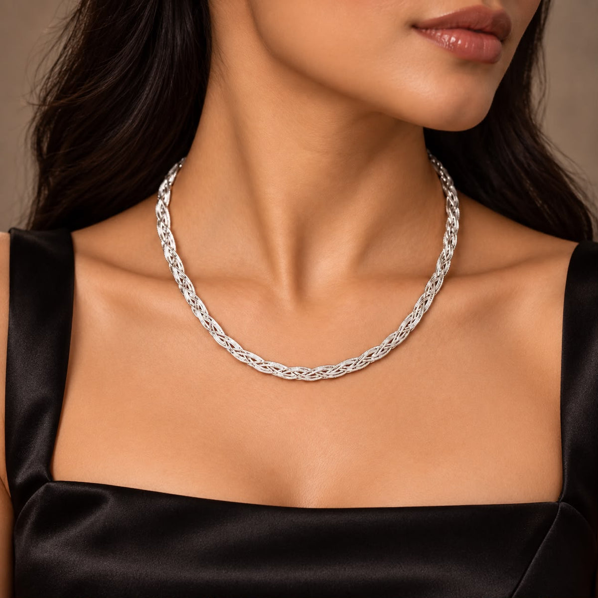 SILVY Italian braided 925 silver hasli chain necklace