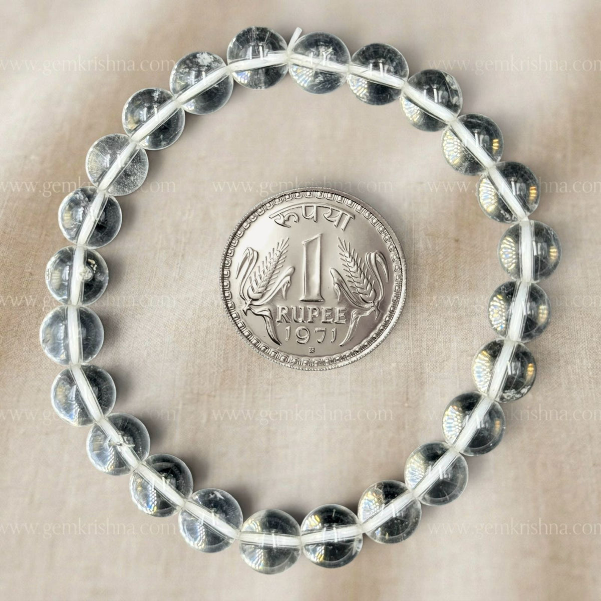 Natural clear quartz (sphatik) bead bracelet from GemKrishna