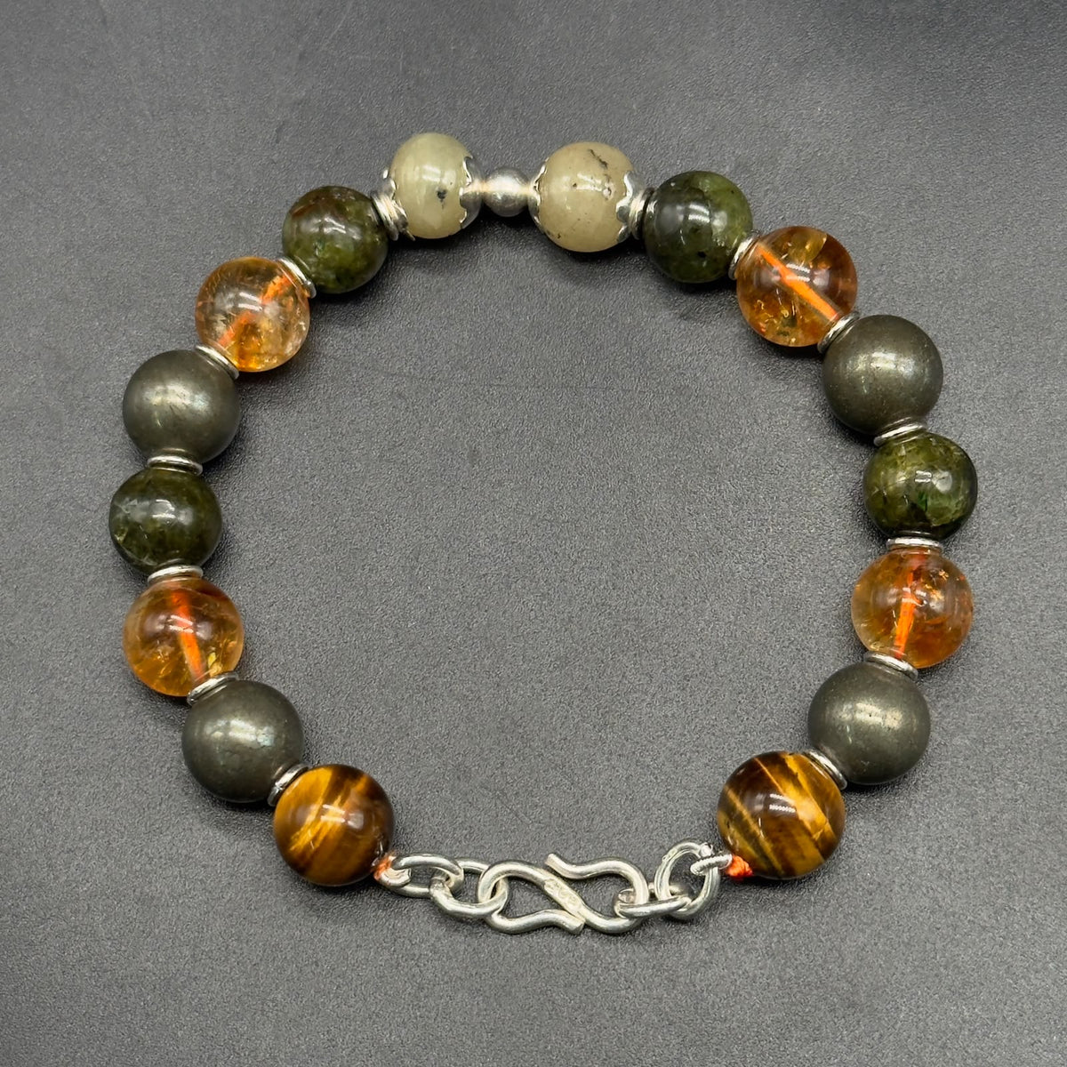 Golden Prosperity Bracelet – Natural Pukhraj, Peridot & Silver