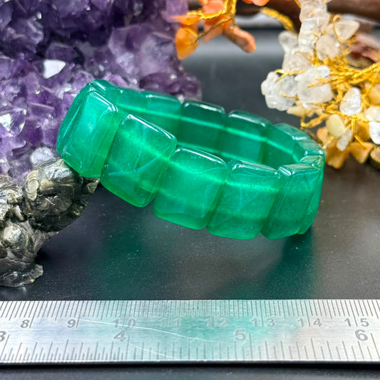 Green Jade Square Bead Bracelet (Prosperity & Harmony)