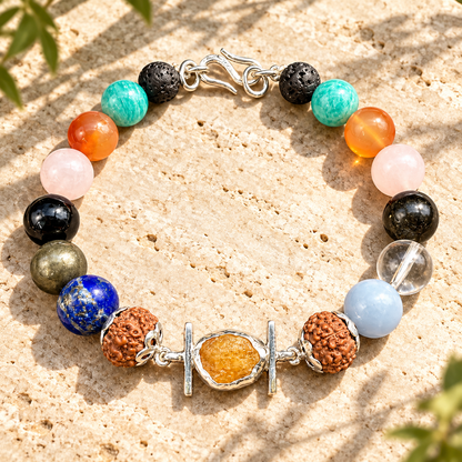 Lab-Certified Rough Yellow Sapphire & Rudraksha Bracelet in 925 Silver