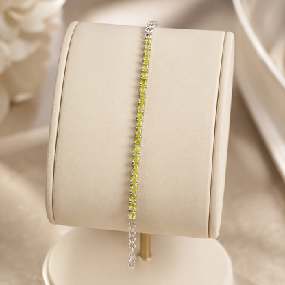 925 Silver Green Peridot Tennis Bracelet (Prosperity & Heart Chakra Balance)