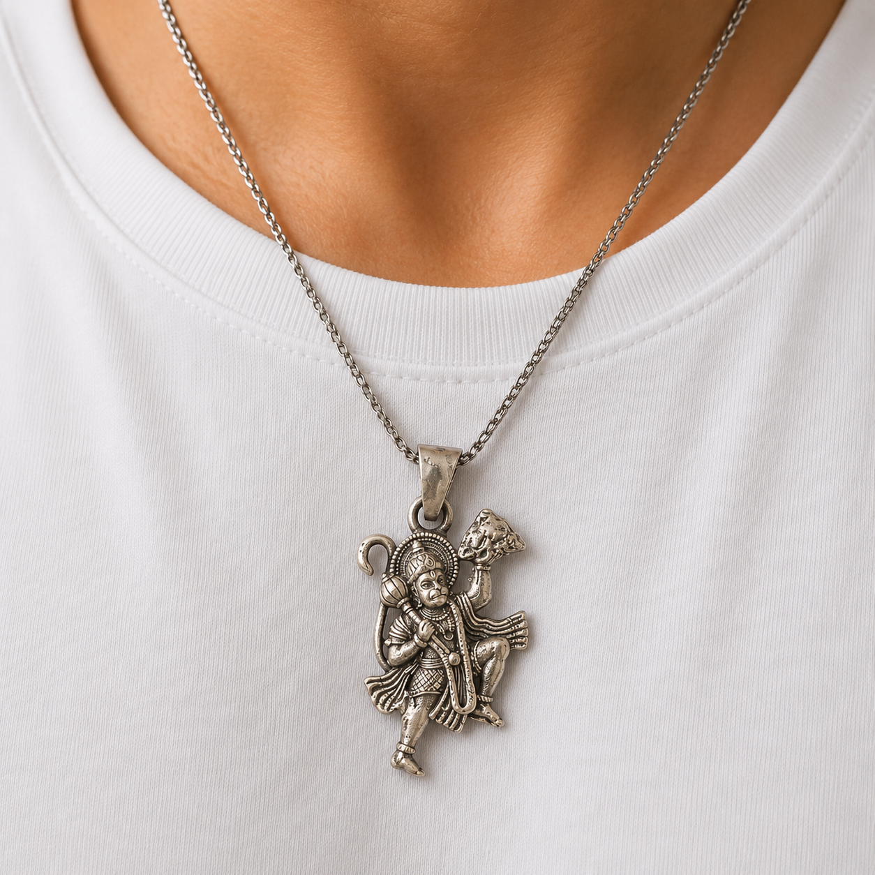 925 Silver Lord Hanuman Sanjeevani Mountain Pendant (Strength, Protection & Courage)